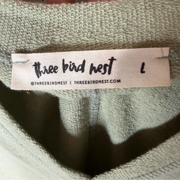 Three Bird Nest Sage Green Oversized V Neck French Terry Top Casual Boho Large - Picture 3 of 6